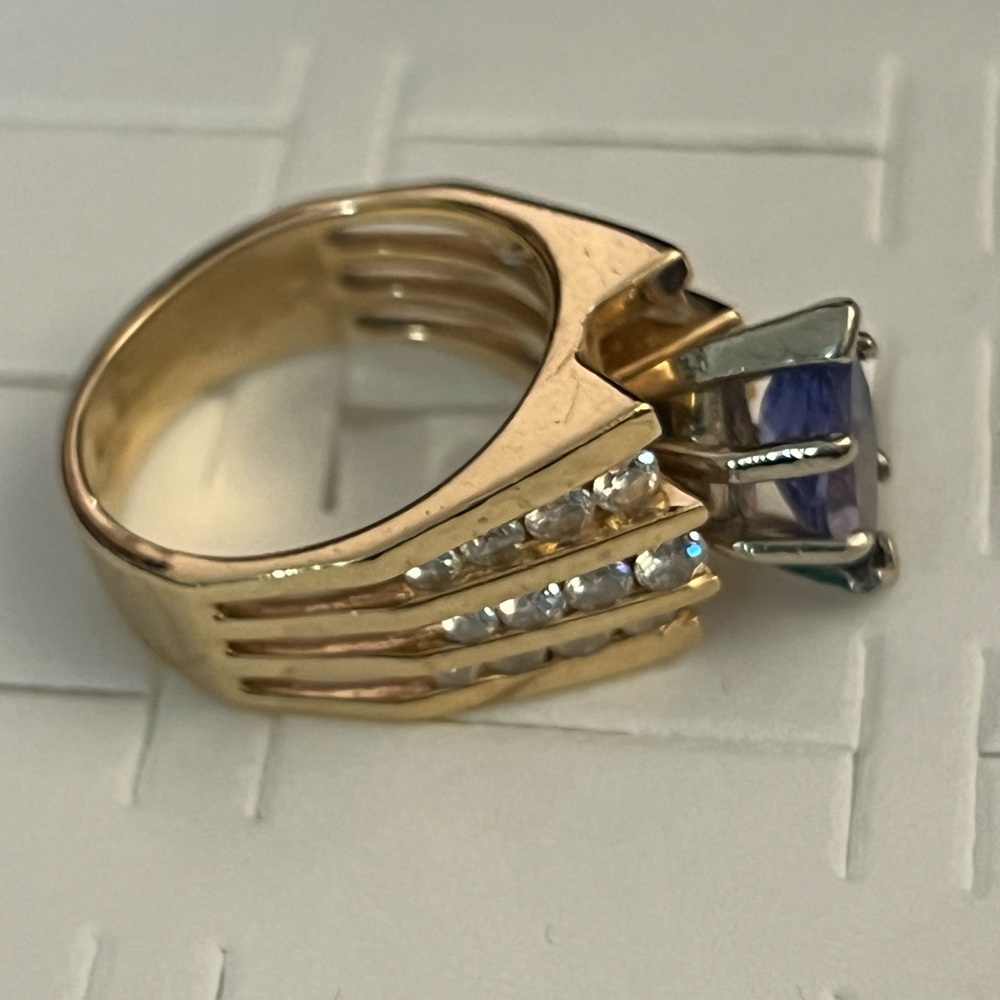Tanzanite 1.5 ct Marquise and round .40 ct diamond ring size 7.5 14k gold - Picture 5 of 13
